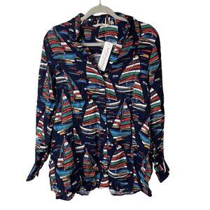 Soft Surroundings Multicolor Sailboat Print Button-Up‎ Blouse PM